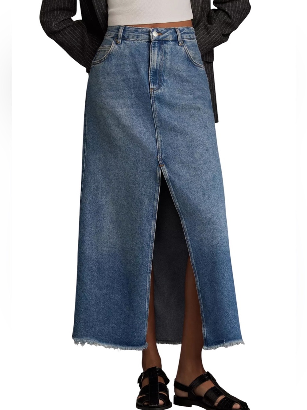 Pilcro Anthropologie Madi Front-Slit Denim Maxi Skirt size 0 excellent condition